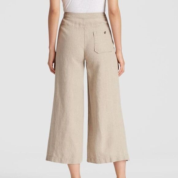 Eileen Fisher organic linen cropped wide leg pants Sz 8 neutral beige lagenlook - Picture 2 of 10